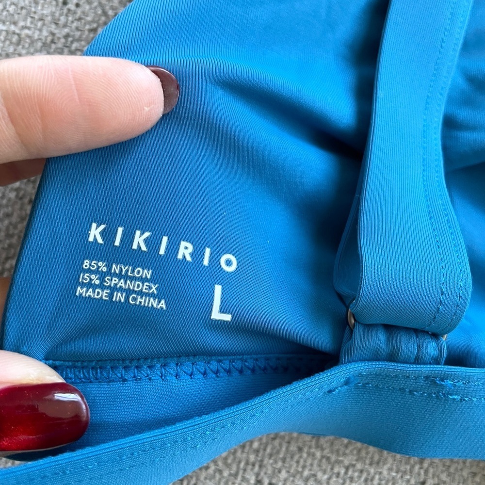 KIKIRIO Solid 19 Skye Plunge V-neck Bikini Top In Blue Size L Swim - Picture 5 of 5